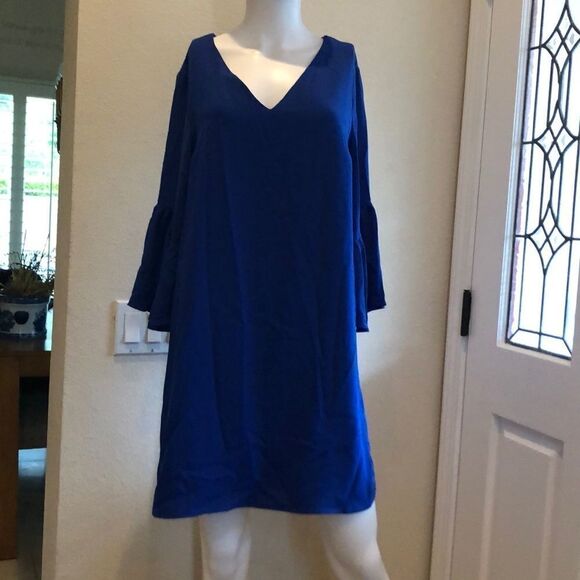 Bell Sleeve Shift Dress in Cobalt Sz - Picture 3 of 8